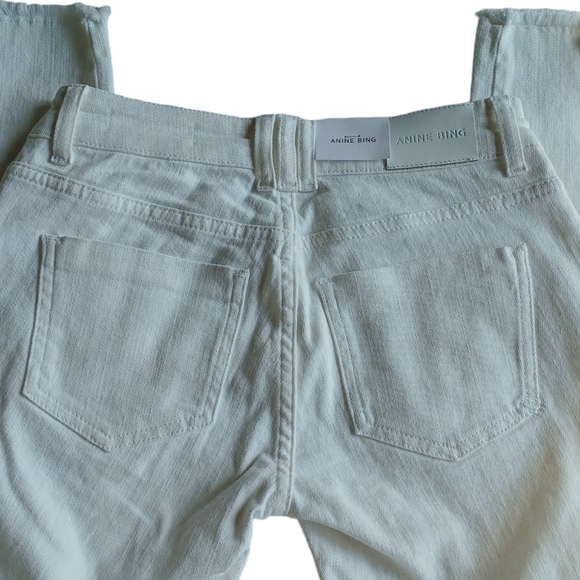 NWT Anine Bing Jeans Skinny White Knee Slit Frayed Low Rise Grunge Indie Sleeze - Picture 5 of 16